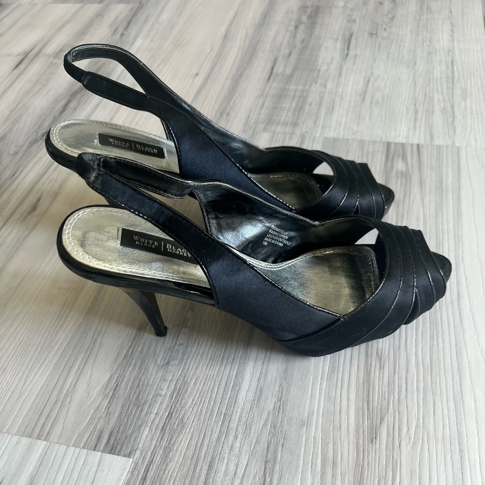 White House Black Market Black Donatella Peep toe Heels 10